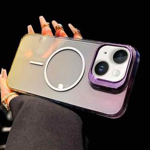 For iPhone 14 Metal Lens Folding Holder Gradient MagSafe Shockproof Phone Case(Purple)
