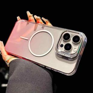 For iPhone 14 Pro Metal Lens Folding Holder Gradient MagSafe Shockproof Phone Case(Pink)