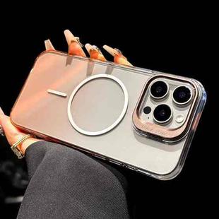 For iPhone 15 Pro Max Metal Lens Folding Holder Gradient MagSafe Shockproof Phone Case(Gold)