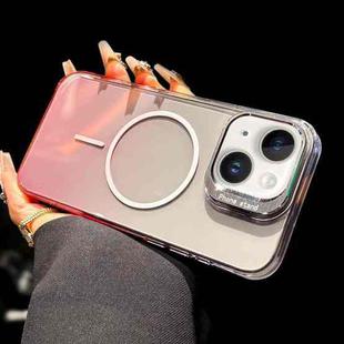 For iPhone 15 Metal Lens Folding Holder Gradient MagSafe Shockproof Phone Case(Pink)