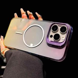 For iPhone 16 Pro Metal Lens Folding Holder Gradient MagSafe Shockproof Phone Case(Purple)