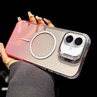 For iPhone 16 Metal Lens Folding Holder Gradient MagSafe Shockproof Phone Case(Pink)