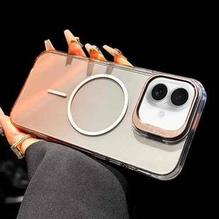 For iPhone 16 Metal Lens Folding Holder Gradient MagSafe Shockproof Phone Case(Gold)