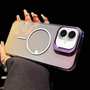 For iPhone 16 Metal Lens Folding Holder Gradient MagSafe Shockproof Phone Case(Purple)