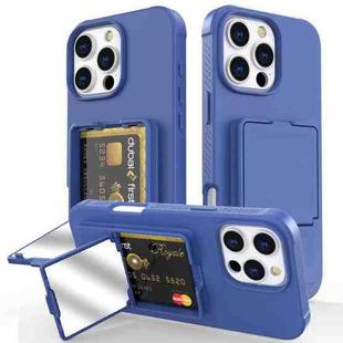 For iPhone 16 Pro Max Skin Feel TPU Hidden Mirror Card Bag Phone Case with Stand(Blue)