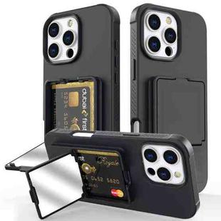 For iPhone 16 Pro Skin Feel TPU Hidden Mirror Card Bag Phone Case with Stand(Black)