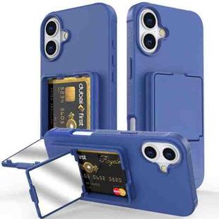 For iPhone 16 Skin Feel TPU Hidden Mirror Card Bag Phone Case with Stand(Blue)