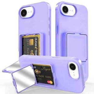 For iPhone 16e Skin Feel TPU Hidden Mirror Card Bag Phone Case with Stand(Light Purple)