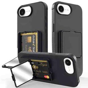 For iPhone 16e Skin Feel TPU Hidden Mirror Card Bag Phone Case with Stand(Black)