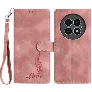 For OnePlus 13 Skin Feel Embossed Feather Leather Phone Case(Pink)