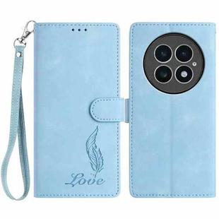 For OnePlus 13 Skin Feel Embossed Feather Leather Phone Case(Light Blue)