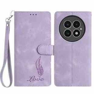 For OnePlus 13 Skin Feel Embossed Feather Leather Phone Case(Purple)
