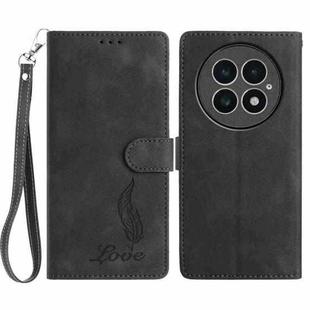 For OnePlus 13 Skin Feel Embossed Feather Leather Phone Case(Black)