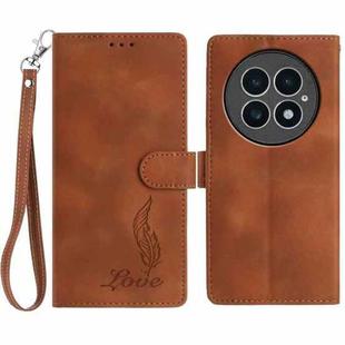 For OnePlus 13 Skin Feel Embossed Feather Leather Phone Case(Brown)