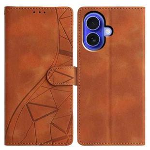 For iPhone 16 Plus Triangles Embossed Leather Phone Case(Brown)