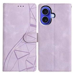 For iPhone 16 Triangles Embossed Leather Phone Case(Purple)