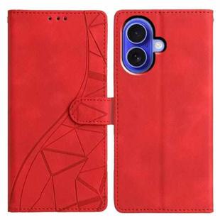 For iPhone 16 Triangles Embossed Leather Phone Case(Red)