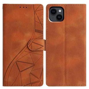 For iPhone 14 Plus Triangles Embossed Leather Phone Case(Brown)