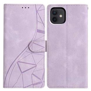 For iPhone 12 / 12 Pro Triangles Embossed Leather Phone Case(Purple)