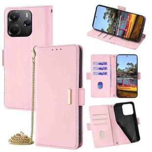 For Redmi Note 14 4G 164.84mm EU Crossbody Chain Leather Phone Case(Pink)