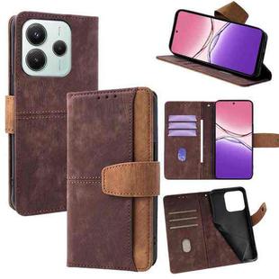 For Redmi Note 14 4G 164.84mm EU Color Stitching Skin Feel Leather RFID Blocking Phone Case(Brown)