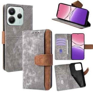 For Redmi Note 14 4G 164.84mm EU Color Stitching Skin Feel Leather RFID Blocking Phone Case(Grey)