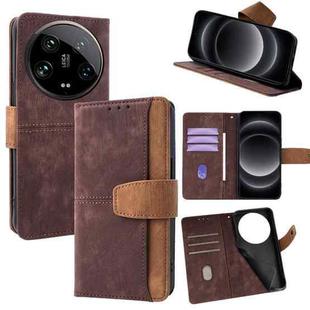 For Xiaomi 14 Ultra Color Stitching Skin Feel Leather RFID Blocking Phone Case(Brown)