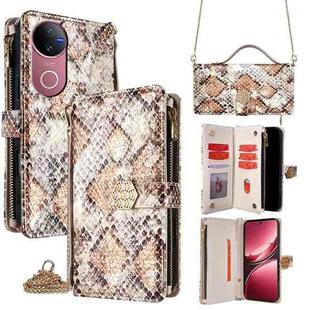 For vivo V50 5G Crossbody Handle Snake Texture Leather Phone Case(White)