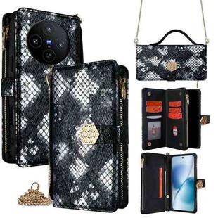 For vivo X200s 5G Crossbody Handle Snake Texture Leather Phone Case(Black)