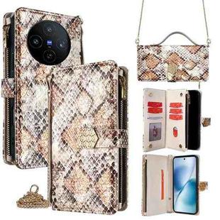 For vivo X200s 5G Crossbody Handle Snake Texture Leather Phone Case(White)