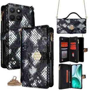 For Honor X8c 4G Crossbody Handle Snake Texture Leather Phone Case(Black)