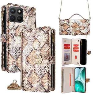 For Honor X8c 4G Crossbody Handle Snake Texture Leather Phone Case(White)