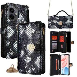 For Honor 400 Global 156.5mm Crossbody Handle Snake Texture Leather Phone Case(Black)
