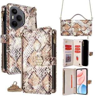 For Honor 400 Pro Global 160.8mm Crossbody Handle Snake Texture Leather Phone Case(White)