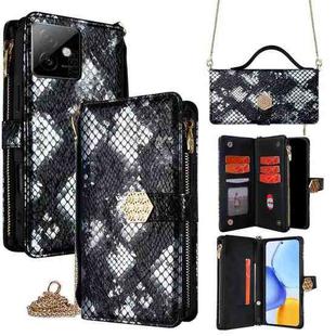 For Honor X60 GT 5G Crossbody Handle Snake Texture Leather Phone Case(Black)