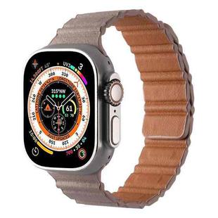 For Apple Watch 46mm / 49mm / 45mm / 44mm Magnetic PU Leather Watch Band(Khaki)