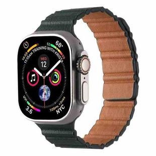 For Apple Watch 46mm / 49mm / 45mm / 44mm Magnetic PU Leather Watch Band(Cedar Green)