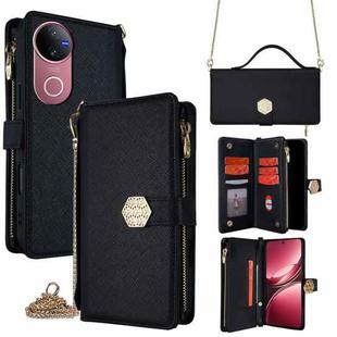 For vivo V50 5G Crossbody Handle Cross Texture Leather Phone Case(Black)