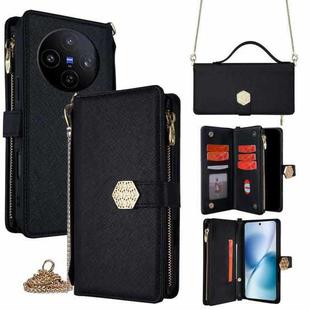 For vivo X200s 5G Crossbody Handle Cross Texture Leather Phone Case(Black)