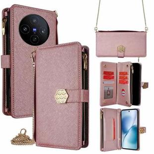 For vivo X200s 5G Crossbody Handle Cross Texture Leather Phone Case(Rose Gold)
