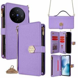 For vivo X200s 5G Crossbody Handle Cross Texture Leather Phone Case(Purple)