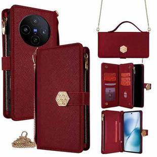 For vivo X200s 5G Crossbody Handle Cross Texture Leather Phone Case(Red)