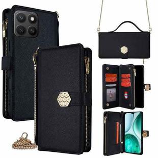 For Honor X8c 4G Crossbody Handle Cross Texture Leather Phone Case(Black)