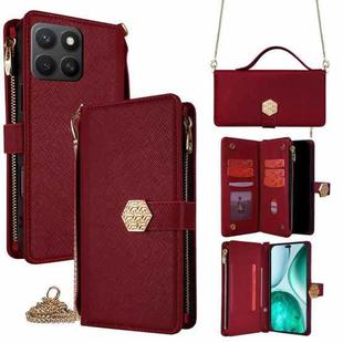 For Honor X8c 4G Crossbody Handle Cross Texture Leather Phone Case(Red)