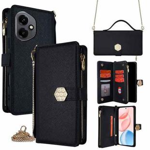 For Honor 400 Global 156.5mm Crossbody Handle Cross Texture Leather Phone Case(Black)