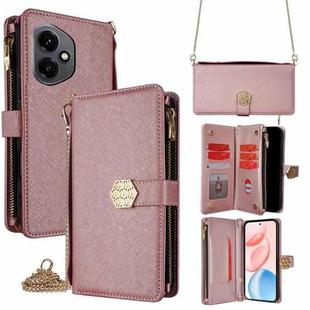 For Honor 400 Global 156.5mm Crossbody Handle Cross Texture Leather Phone Case(Rose Gold)