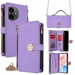 For Honor 400 Global 156.5mm Crossbody Handle Cross Texture Leather Phone Case(Purple)
