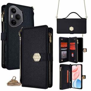 For Honor 400 Pro Global 160.8mm Crossbody Handle Cross Texture Leather Phone Case(Black)