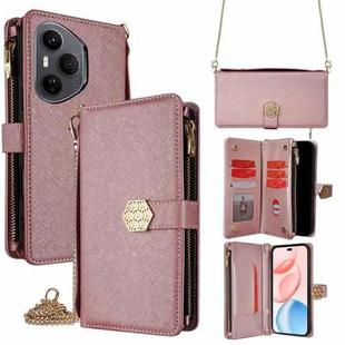 For Honor 400 Pro Global 160.8mm Crossbody Handle Cross Texture Leather Phone Case(Rose Gold)