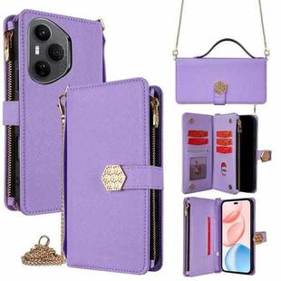 For Honor 400 Pro Global 160.8mm Crossbody Handle Cross Texture Leather Phone Case(Purple)